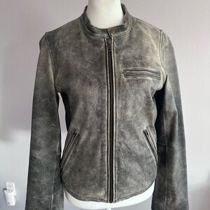 Original Penguin Women's Vintage Leather Jacket in Gray